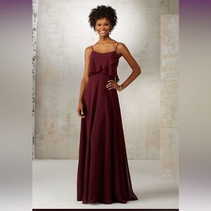 MORILEE Chiffon Bridesmaid Dress Bordeaux Wine Floor Length Long 8 NWT Wedding
